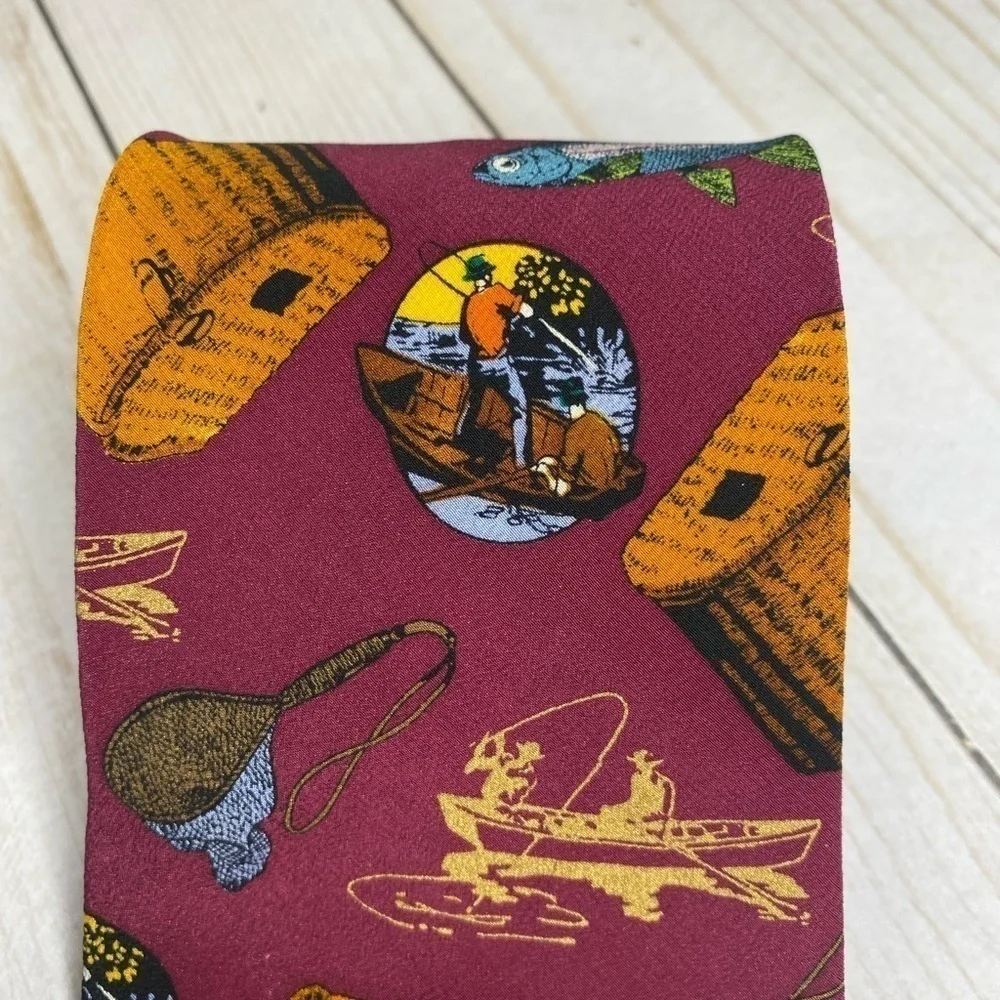 Lillian Vernon 100% Silk Tie Fishing